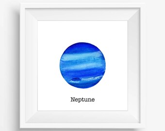 Neptune Watercolor Art Print, mini blue planet Illustration, Solar System art for kid's room and classrooms, Science Decor, Gift for teacher