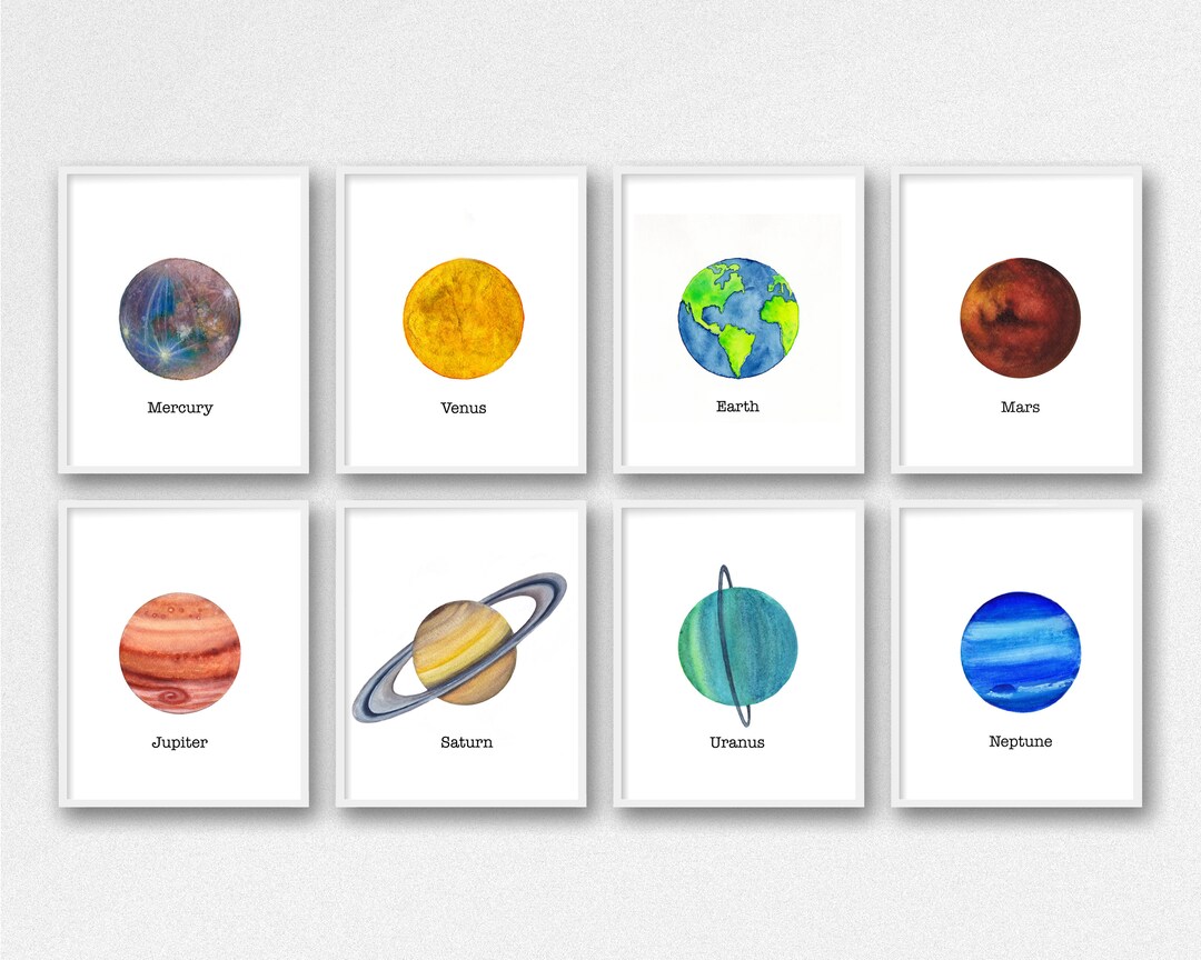 Planets Watercolor Art Prints: Solar System Set of 8 - Etsy
