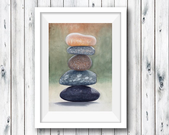 Balanced Stones Giclée Print: Zen Meditation Art