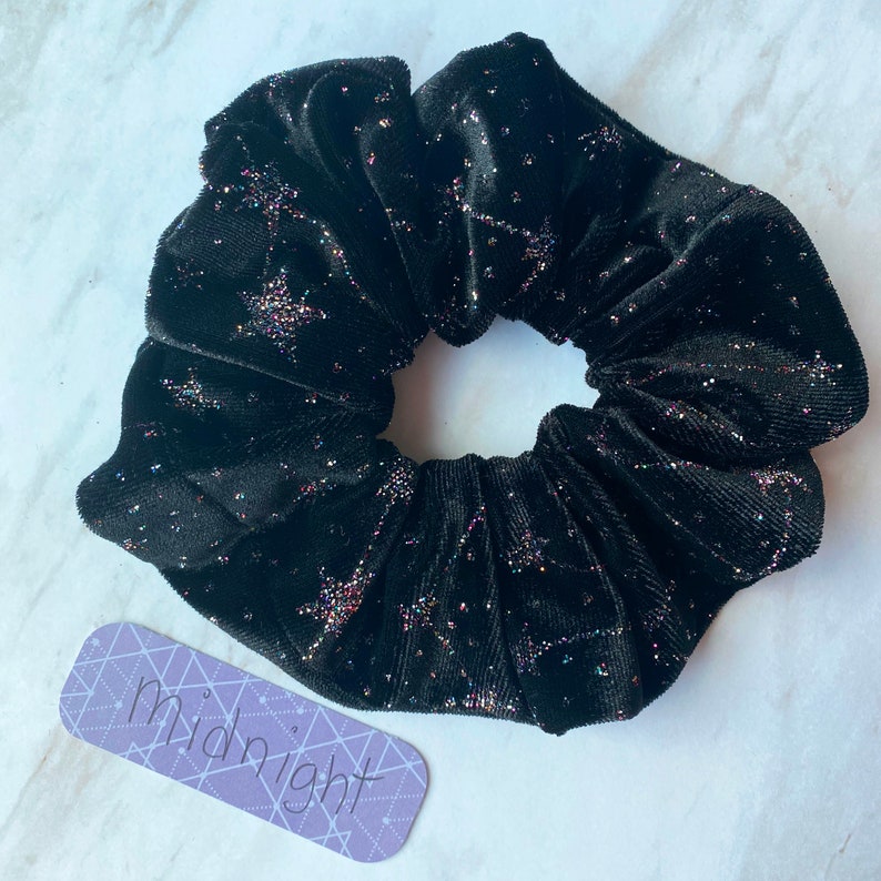Luxury Hair Scrunchie in Black Velvet with Glitter image 1