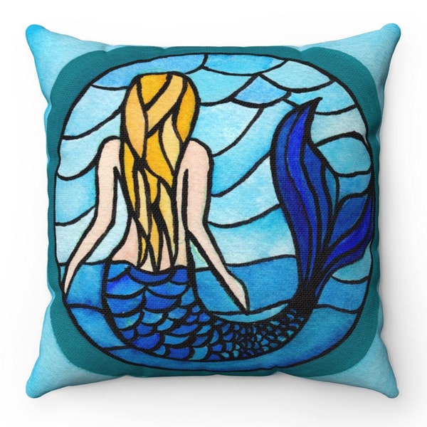 Stained Glass Mermaid Throw Pillow