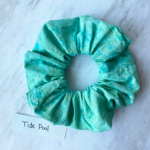 Mint Green scrunchie in beautiful batik fabric, watercolor look, 6 inch scrunchy, bridesmaid gift, ocean wedding accessory, aqua hair tie