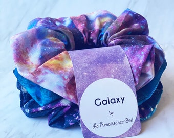 Galaxy Scrunchies set of 3, nebula, starry night scrunchy, space accessory, astronomy, cosmos, gift for astronomer, cotton, jumbo size