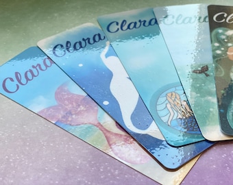 Custom Mermaid Bookmark - 6 styles, Collectible Book Accessory. Little Mermaid watercolor art print. Personalized name gift