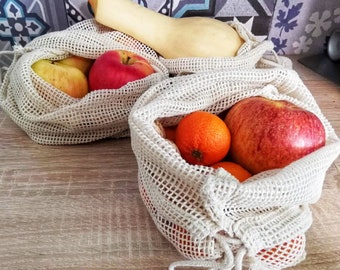 Reusable Food Bag| Organic Cotton Produce Bags - Zero Waste Plastic Free Bag |Veggie Bag, Fruit Bag, Snack Bag| Gift for Her