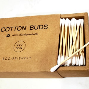 Eco-Friendly Bamboo Cotton Swabs| Zero Waste Q Tips | 100% Biodegradable | Organic Cotton Swabs | 200 ct