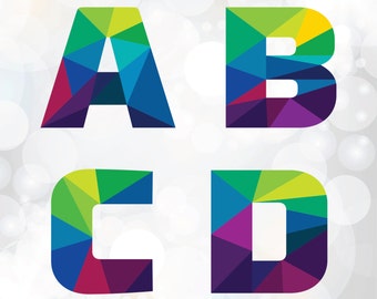 Polygonal Font SVG - Alphabet SVG Dxf Pdf Eps and Png file format - Color Alphabet - Silhouette studio - Graphic Design Instant Download