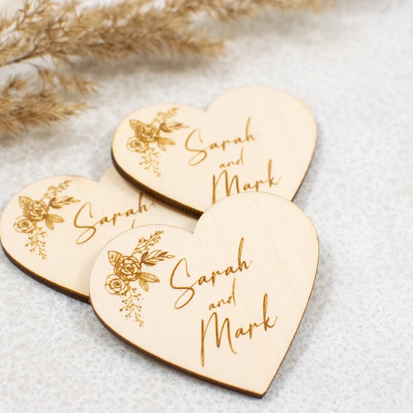 Heart Shaped Wedding Favors - Magnets for Wedding Guests - Personalized Save the Date - Wood Favor - Wedding Invitation Favors for Guests