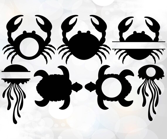 Turtles Svg Files Ocean Life Clipart Monogram Crab Svg Etsy