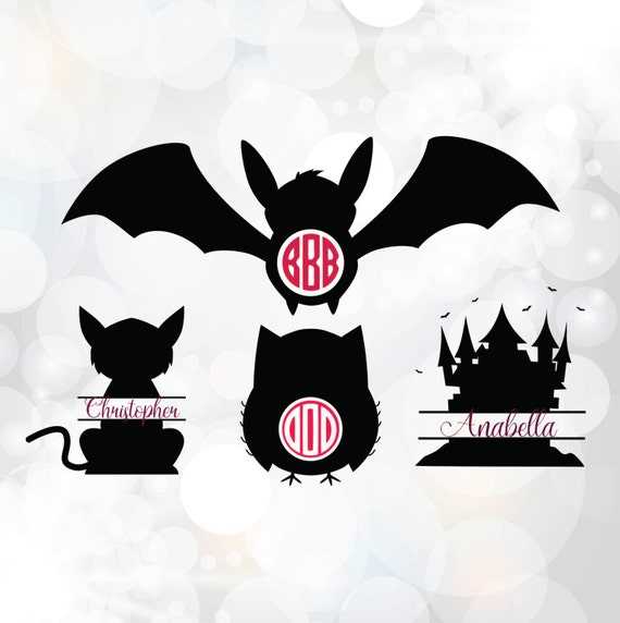 Halloween Monogram Svg Bat Cat Owl House Monogram Clipart Etsy