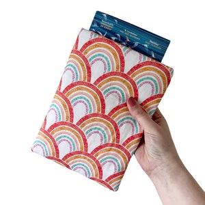 100% Cotton Padded Book Sleeve | Padded Book Protector Pouch | Kindle e-reader Sleeve | Letterbox Gift | Rainbows Fabric