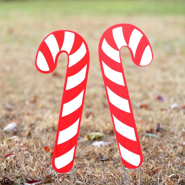 Candy Cane Lawn Decoration  |  Yard Art  |  Christmas Decoration  |  Lawn Ornament  |  Set of 2