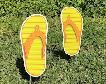 Summer Flip Flop Yard Decorations  |  Striped Flip Flop Design  |  Coroplast Yard Decor with Stake  |  Single-Sided