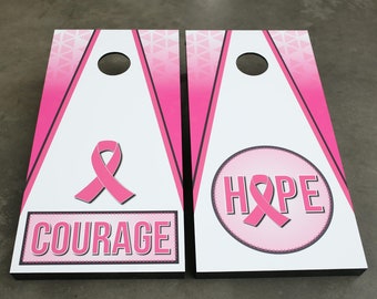 Customizable Breast Cancer Awareness Cornhole Board Decals  |  FREE Shipping  |  Pink Ribbon  |  Bean Bag Toss