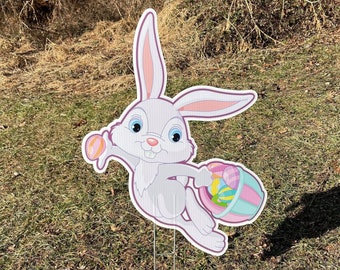 NEW PRODUCT  |  Easter Bunny Yard Sign  |  Bunny with an Easter Basket  |  Yard Sign