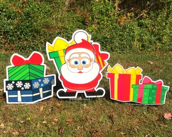 Santa Claus With Presents Yard Decoration  |  Christmas Lawn Decor  |  Santa Lawn Sign  |  Full Color Prints  |  Single-Sided