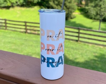 20 Oz Skinny Straight Stainless Tumbler  |  Prayer Tumbler Design  |  Floral Tumbler  |  Heatpressed Tumbler