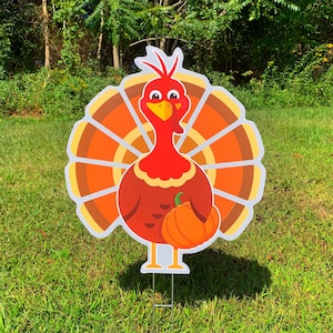 Turkey Yard Decoration Thanksgiving Yard Decor One-Sided Coroplast Sign Full Color Digitally Printed image 1