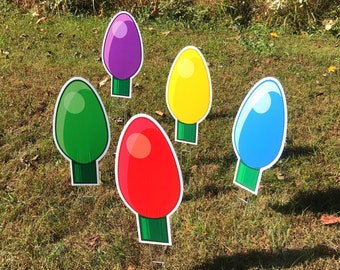 Ampoules de Noël RÉFLÉCHISSANTES pour votre jardin | Panneaux de Noël pour pelouse | Multicolore | Lot de 5