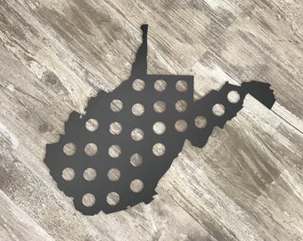 West Virginia Bottle Cap Display  |  State Shaped Beer Bottle Cap Holder  |  Beer Cap Sign  |  West Virginia