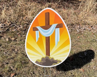 NEW PRODUCT  |  Easter Egg Sign with a Cross  |  Yard Decorations  |  Coroplast