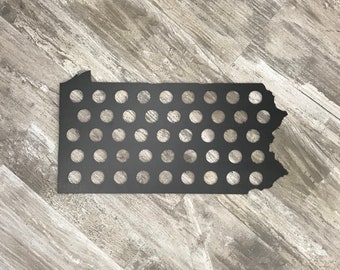 Pennsylvania Bottle Cap Display  |  State Shaped Beer Bottle Cap Holder  |  Beer Cap Sign