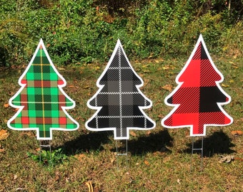 Christmas Tree Yard Decorations  |  Christmas Lawn Decor  |  Holiday Yard Signs  |  Set of 3  |  Single-Sided