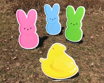 Peep Yard Signs  |  Easter Yard Decor  |  Easter Bunny  |  Coroplast Signs with Stakes  |  Single-Sided