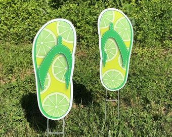 Summer Flip Flop Yard Decorations  |  Lime Flip Flop Design  |  Coroplast Yard Decor with Stake  |  Single-Sided