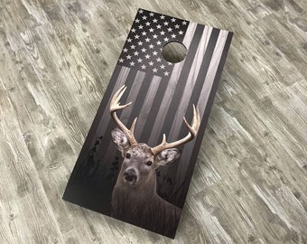 Envío GRATIS a EE. UU. / Calcomanías de tablero de cornhole con bandera estadounidense de ciervo / Juegos de patio / Regalo del Día del Padre