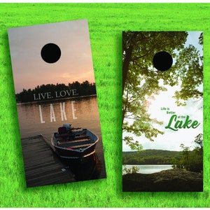 FREE US Shipping  |  Lake-Themed Cornhole Board DECALS  |  Yard Games