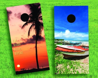 FREE US Shipping  |  Beach-Themed Cornhole Board DECALS  |  Yard Games