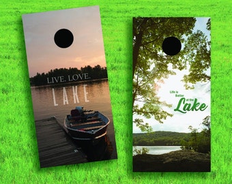 FREE US Shipping  |  Lake-Themed Cornhole Board DECALS  |  Yard Games