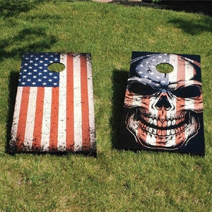 FREE SHIPPING  |  Cornhole Board Decals  |  American Flag  |  Skull  |  Yard Games