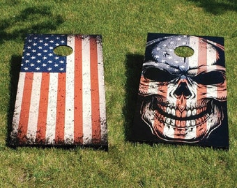 FREE SHIPPING  |  Cornhole Board Decals  |  American Flag  |  Skull  |  Yard Games