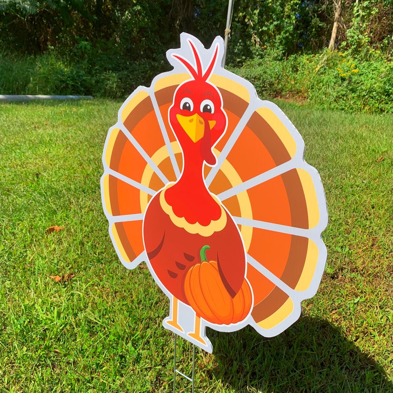 Turkey Yard Decoration Thanksgiving Yard Decor One-Sided Coroplast Sign Full Color Digitally Printed image 2