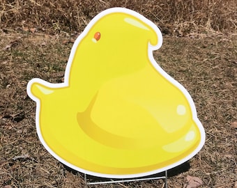 Peep Yard Signs | Décorations de jardin de Pâques | Poussins | Panneaux en coroplast avec piquets | Simple face