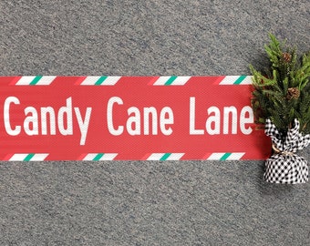 Candy Cane Lane / 24" x 7" Aluminum Reflective Sign / Christmas Decor / Christmas Sign
