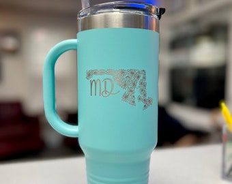 Maryland | MD Silhouette | Black Eyed Susan | Teal | Custom Travel Mug  |   Stainless Steel  |  Laser Engraved