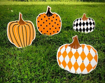 Set of Pumpkin Yard Decorations  |  Fall Yard Decor  |  Pumpkin Coroplast Signs With Step Stakes  |  Single-Sided