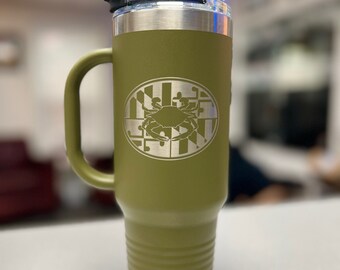 Maryland | MD Flag | Olive Green | Custom Travel Mug  |   Stainless Steel  |  Laser Engraved