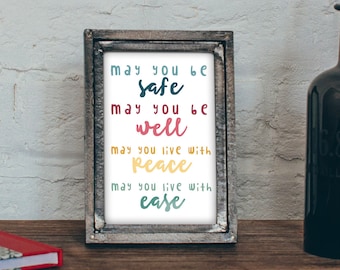 May You Be Safe // Lovingkindness // Mindfulness // Metta Meditation // Yoga // Mental Health // Self Care Gift // Self Love Print
