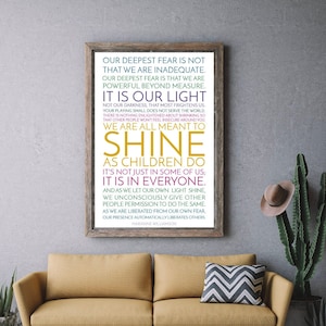 Our Deepest Fear Print / Marianne Williamson / Without God References / Motivational Quote / Inspirational Print / We Are Meant to Shine