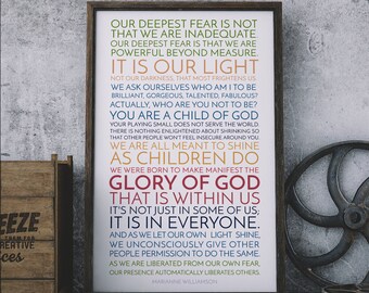Our Deepest Fear Print / Glory of God / Unframed / Marianne Williamson / Motivational Quote / Inspirational Print / We Are Meant to Shine