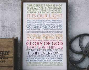 Our Deepest Fear Print / Glory of God / Unframed / Marianne Williamson / Motivational Quote / Inspirational Print / We Are Meant to Shine