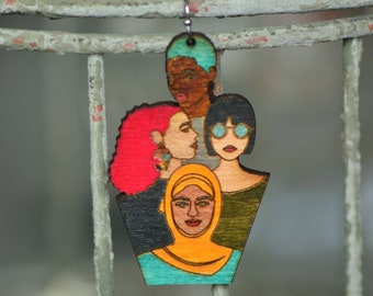 Celebrate Women Earrings / Wooden Engraved Earrings / Intersectional Feminism Earrings / POC Earrings / Women of Color / Hijab / Diversity