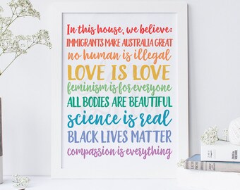 In This House, We Believe // Digital Print // Australia Edition // Love is Love // Black Lives Matter // Digital Download // Rainbow