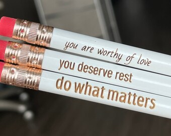 Self-Care Pencils // Take Up Space // You Are Enough // Mindfulness Gift // One Breath at a Time // You Deserve Rest // Do What Matters