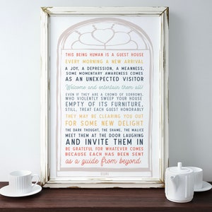 The Guest House // Physical Print // Therapy Gift // Mindfulness Gift // Rumi // Poetry Print // Rumi Poem // Persian Poet // Acceptance
