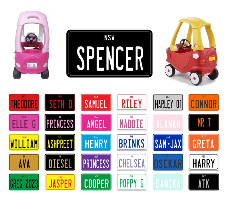 Little Tikes Cozy Coupe Custom Personalised Number Plate Kids Ride on Toy Car 90 x 50mm zdjęcie 5